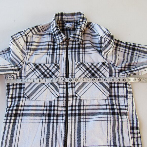 Zara Shacket Mens White/Black Monochrome Checkered Plaid Flannel Jacket Size L - Picture 8 of 8